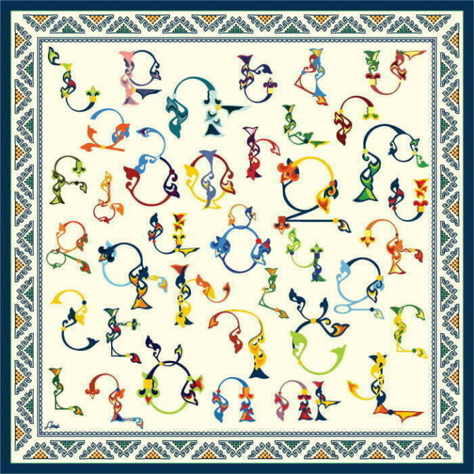 Silk Scarf “Armenian Medieval Ornamental Letters” - Image 3