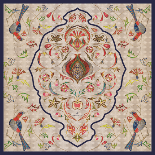 Silk Scarf "Embroidered motif of 19th century church gown"
