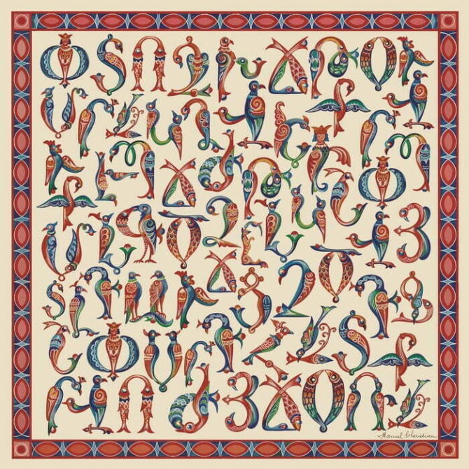 Silk Scarf "Medieval bird-letters" - Image 3